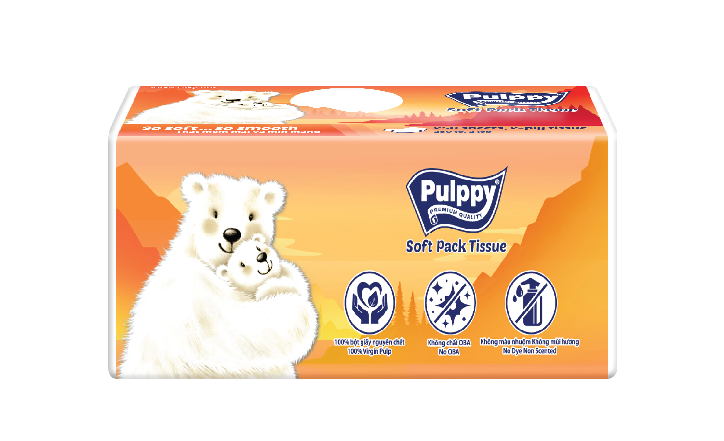 Pulppy Soft Pack Tissue Polar Bear 250 Sheet