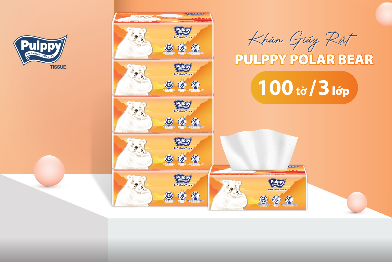 THÔNG BÁO RA MẮT SẢN PHẨM MỚI : KHĂN GIẤY RÚT PULPPY POLAR BEAR 100 TỜ